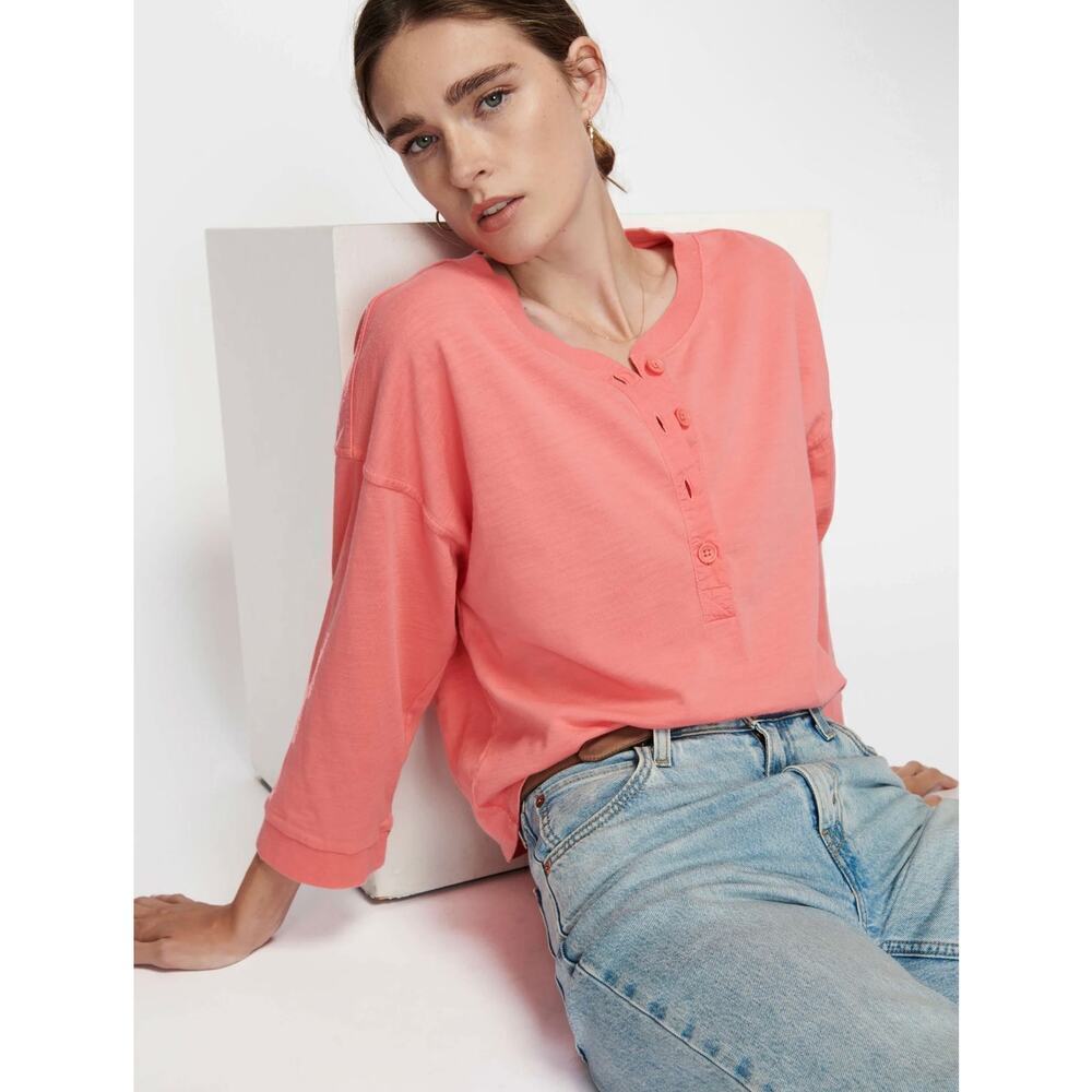 NWOT Nation Ltd Alix Oversized Henley Top in Babydoll Coral Size L - Picture 10 of 10